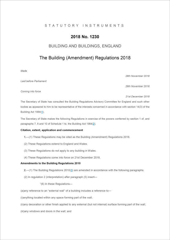 Statutory Instrument 2018 no 1230 first page