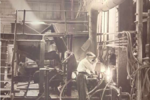 historical photo of glass production